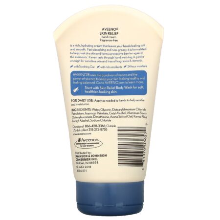 Aveeno, Skin Relief Hand Cream, Fragrance Free, 3.5 oz (100 g) - Image 2