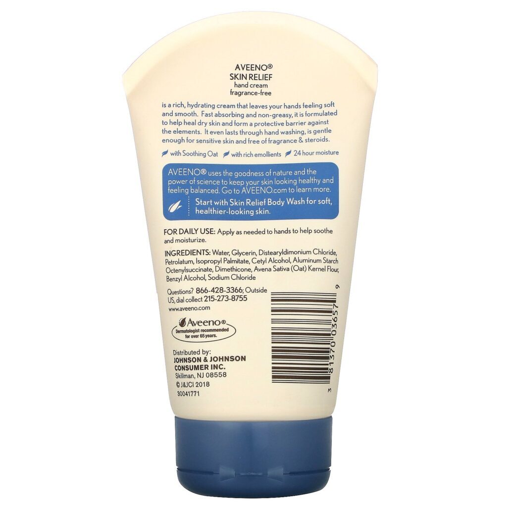 Aveeno, Skin Relief Hand Cream, Fragrance Free, 3.5 oz (100 g) - Imagem 2