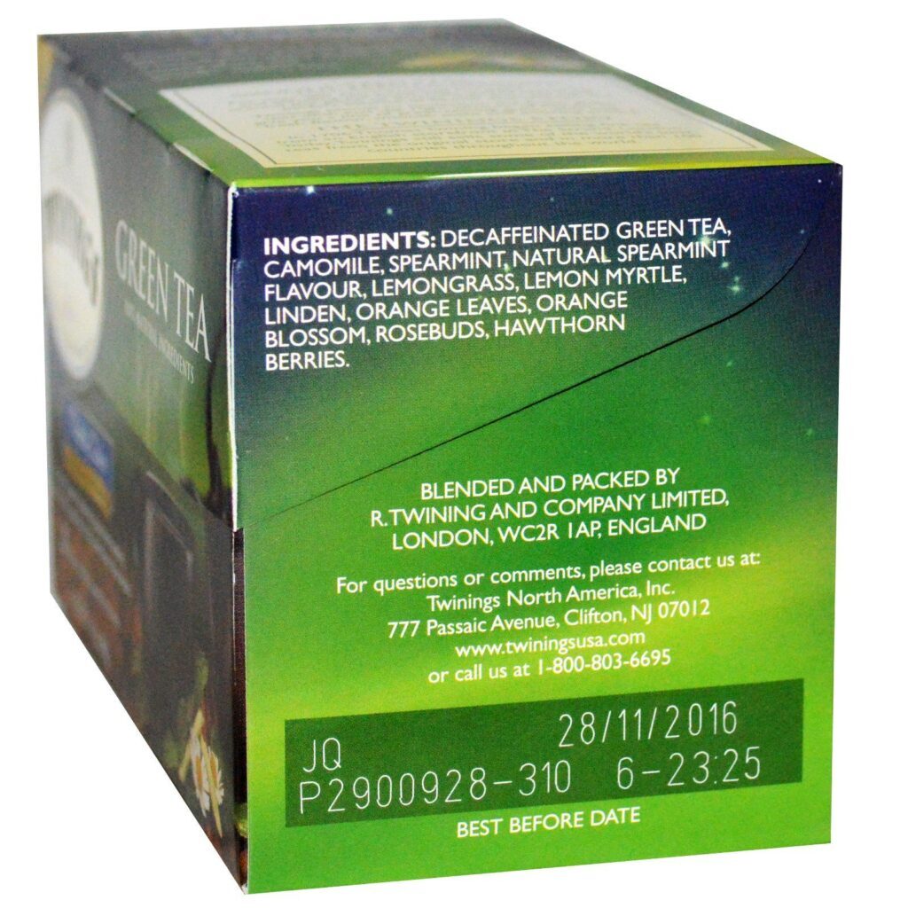 Twinings, Chá Verde, Noite Calma, Descafeinado Naturalmente, 20 Sacos de Chá, 1,41 oz (40 g) - Imagem 2