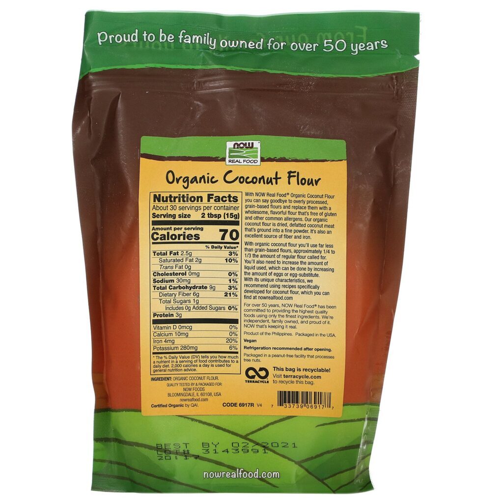 Now Foods, Farinha de Coco Orgânica, 454 g (16 oz) - Imagem 2
