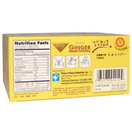 Prince of Peace, Cristais de Gengibre com Mel Instant, 10 Pacotes, 18 g Cada - Imagem 2