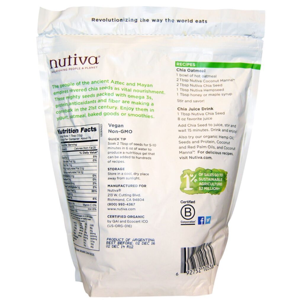 Nutiva, Organic Chia Seed, Black, 32 oz (907 g) - Imagem 2