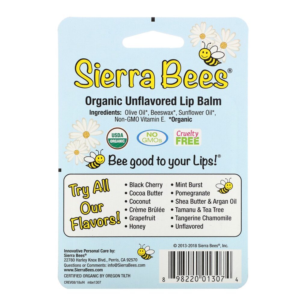 Sierra Bees, Bálsamos Orgânicos para os Lábios, Sem Sabor, 4 Unidades, 0,15 oz (4,25 g) Cada - Imagem 3