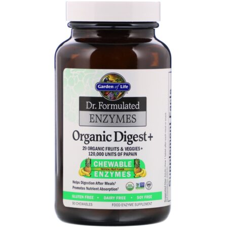 Garden of Life, Enzimas Formuladas por Médicos, Organic Digest +, Sabor Frutas Tropicais, 90 Mastigáveis - Image 3