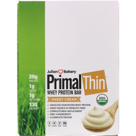 Julian Bakery, Barra de Proteína Whey PrimalThin, Creme Doce, 12 Barras, 648 g (1,43 lbs) - Image 2