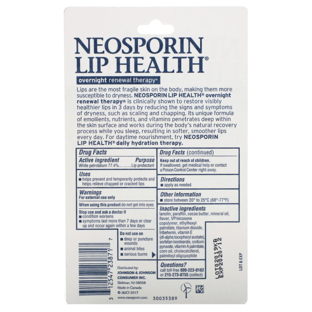 Neosporin, Terapia de Renovação Noturna, Protetor Labial de Vaselina Branca, 0,27 oz (7,7 g) - Imagem 3
