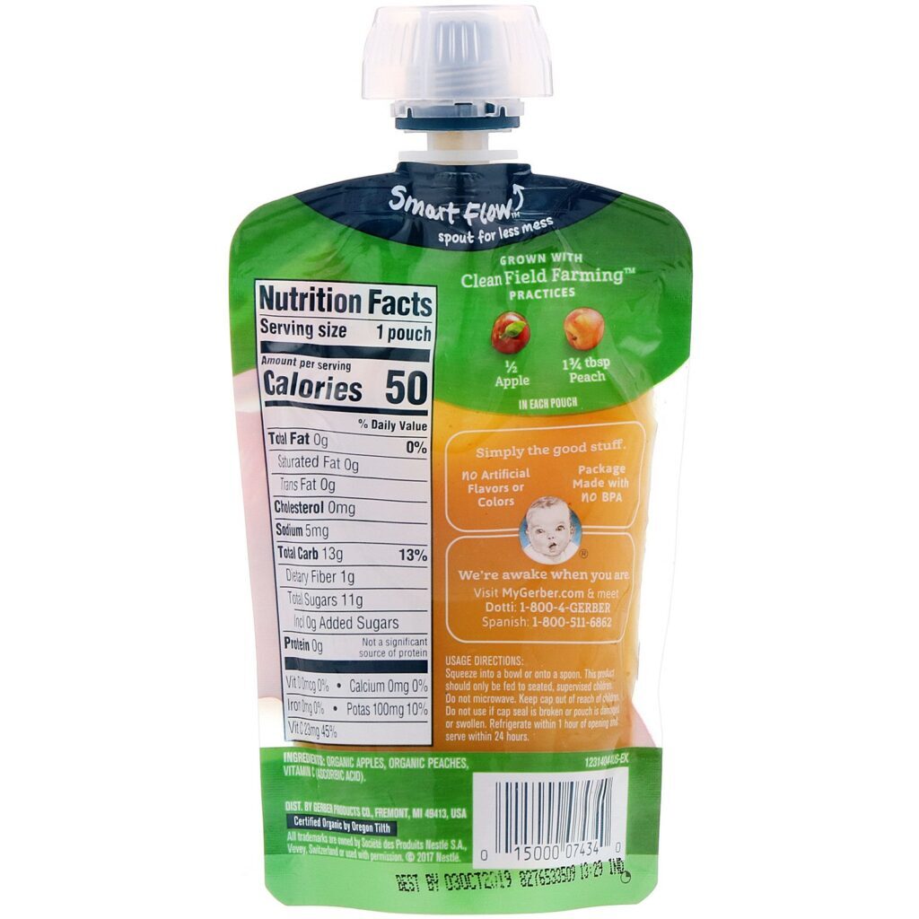 Gerber, Smart Flow, Organic Baby Food, Apples & Summer Peaches, 3.5 oz (99 g) - Imagem 2