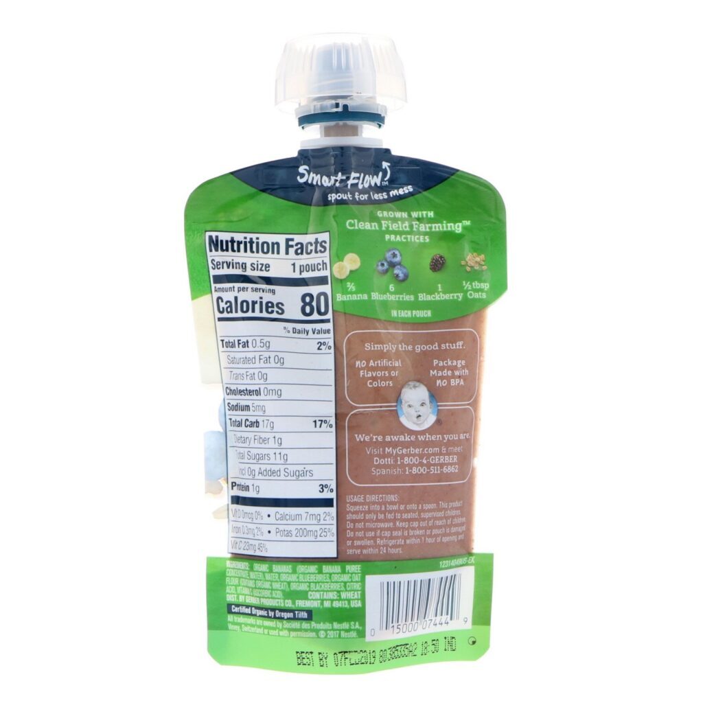 Gerber, Smart Flow , Organic, Banana, Blueberry & Blackberry Oatmeal, 3.5 oz (99 g) - Imagem 2