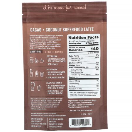 Hana Beverages, Latte de Cacau e Coco, Bebida de Superalimento Sem Café, 3,3 oz (93,6 g) - Image 2