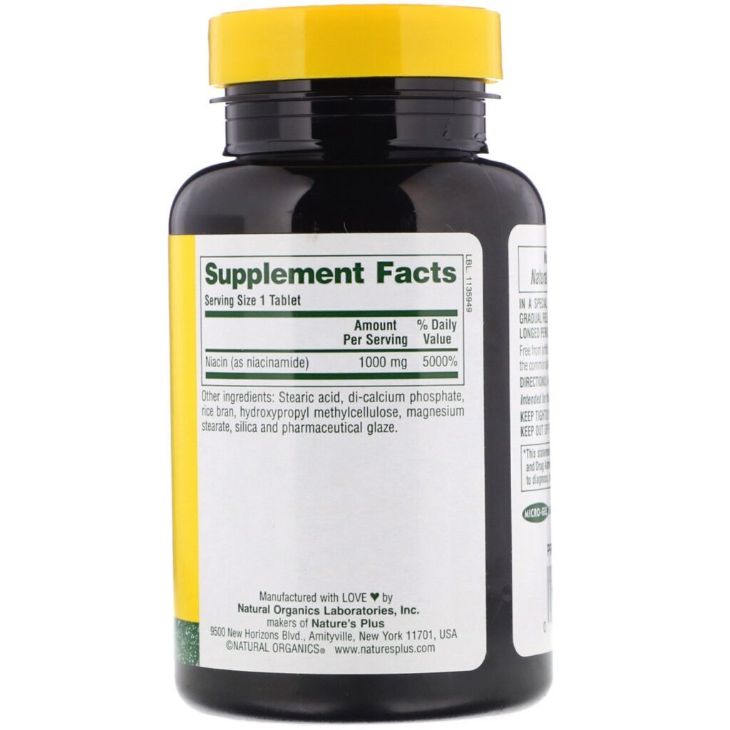 Nature's Plus, Niacinamida, 1000 mg, 90 Comprimidos - Imagem 2