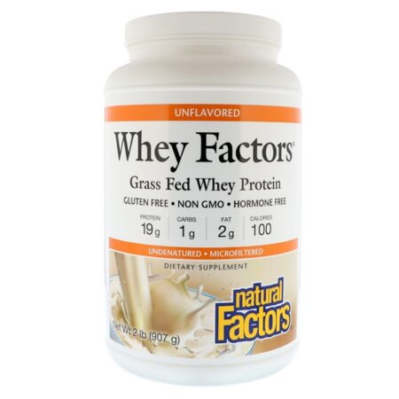 Natural Factors, Whey Factors, Proteína Whey de Gado Criado no Pasto, Sem sabor, 2 lbs (907 g)