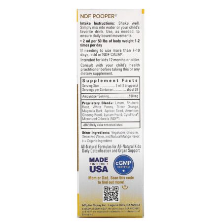 Bioray, NDF Pooper, Bowel Mover &amp; Toxin Removal, Kids, Sabor de Manga, 60 ml (2 fl oz) - Image 2