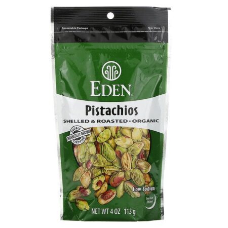 Eden Foods, Pistache Orgânico, Sem Casca e Torrado, Levemente Salgado com Sal Marinho, 113 g (4 oz)