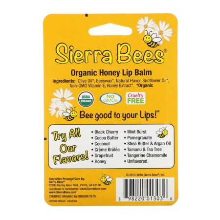 Sierra Bees, Bálsamos Labiais Ôrganicos, Mel, 4 embalagens, 0,15 oz (4,25 g) Cada - Image 3