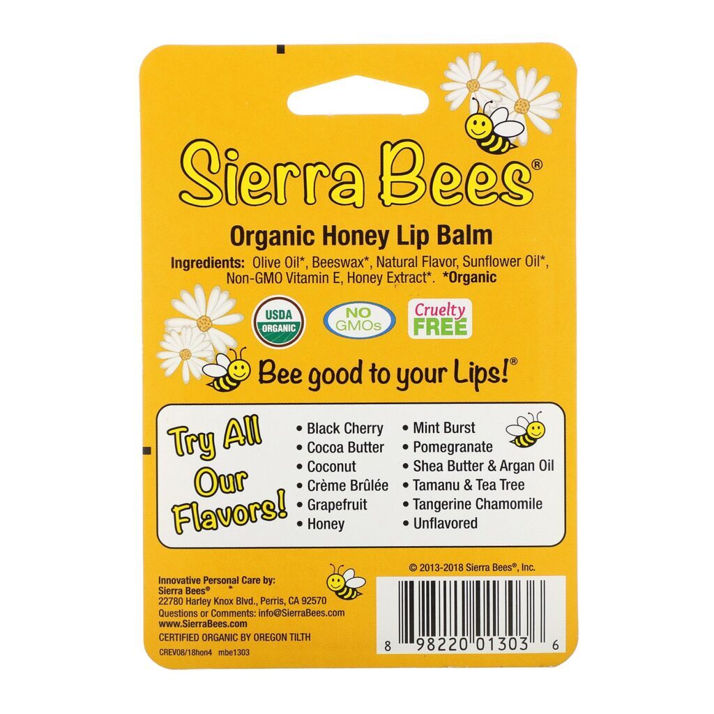 Sierra Bees, Bálsamos Labiais Ôrganicos, Mel, 4 embalagens, 0,15 oz (4,25 g) Cada - Imagem 3