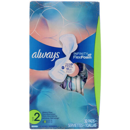 Always, Infinity Flex Foam com Abas Flexíveis, Tamanho 2, Fluxo Intenso, Sem Perfume, 32 Absorventes