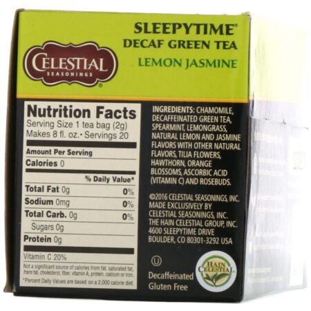 Celestial Seasonings, Hora de Dormir, Limão Verde e Jasmin, Descafeinado, 20 Saquinhos de Chá, 1,1 oz (31 g) - Image 2