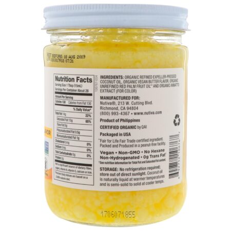 Nutiva, Óleo de coco orgânico, sabor de manteiga, 414 ml (14 fl oz) - Image 2