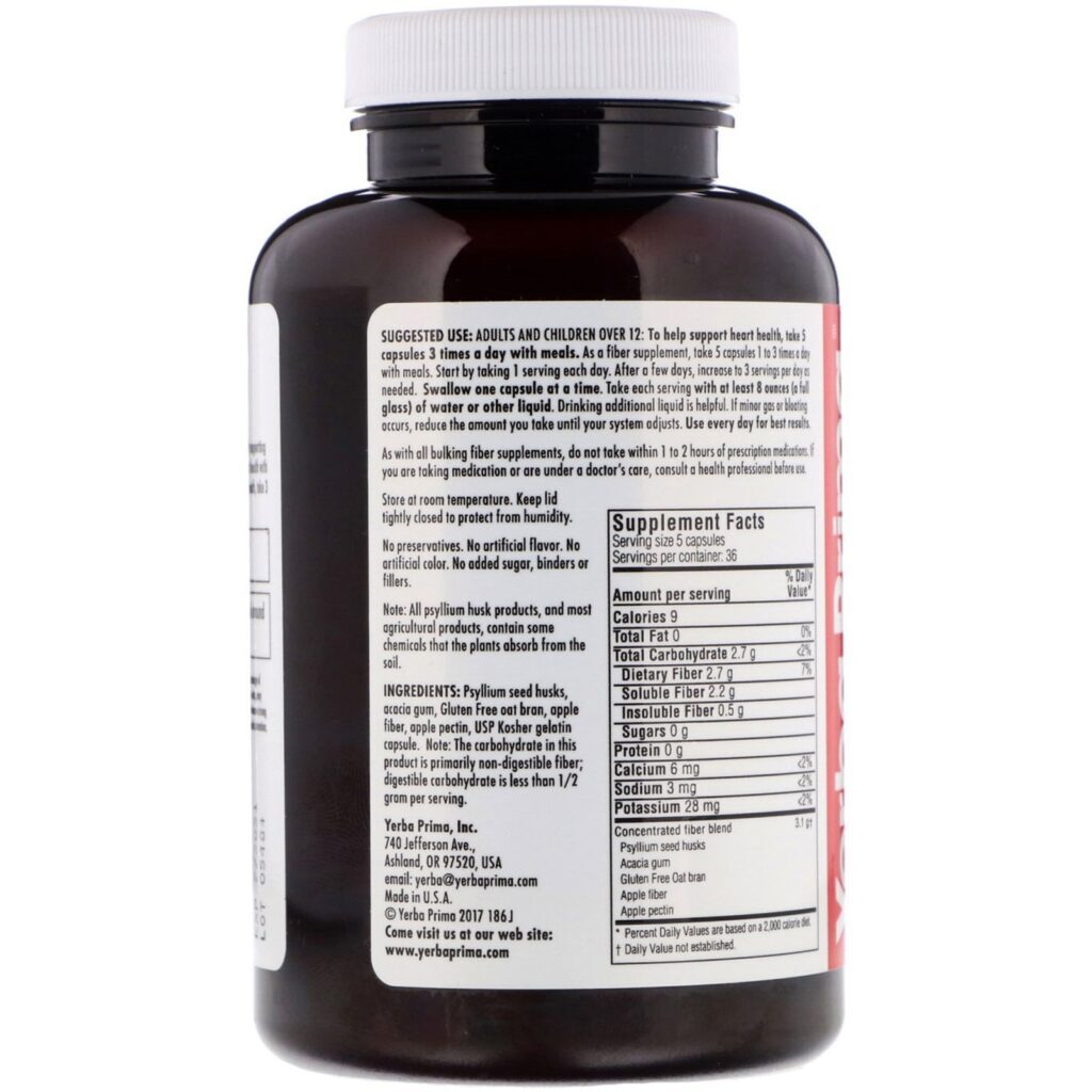 Yerba Prima, Cápsulas de Fibras Solúveis, 625 mg, 180 Cápsulas - Imagem 2