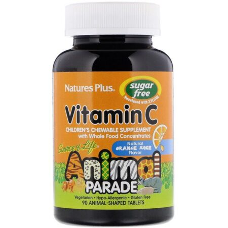 Nature's Plus, Source of Life, Animal Parade, Vitamin C, Children's Chewable Supplement, Sugar Free, Natural Orange Juice Flavor, 90 Animal-Shaped Tablets