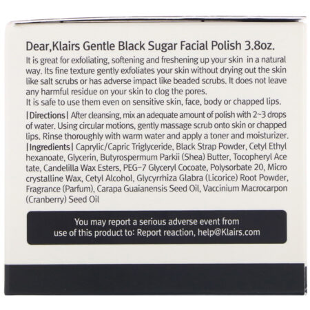 Dear, Klairs, Gentle Black Sugar Facial Polish, 3.8 oz (110 g) - Image 3