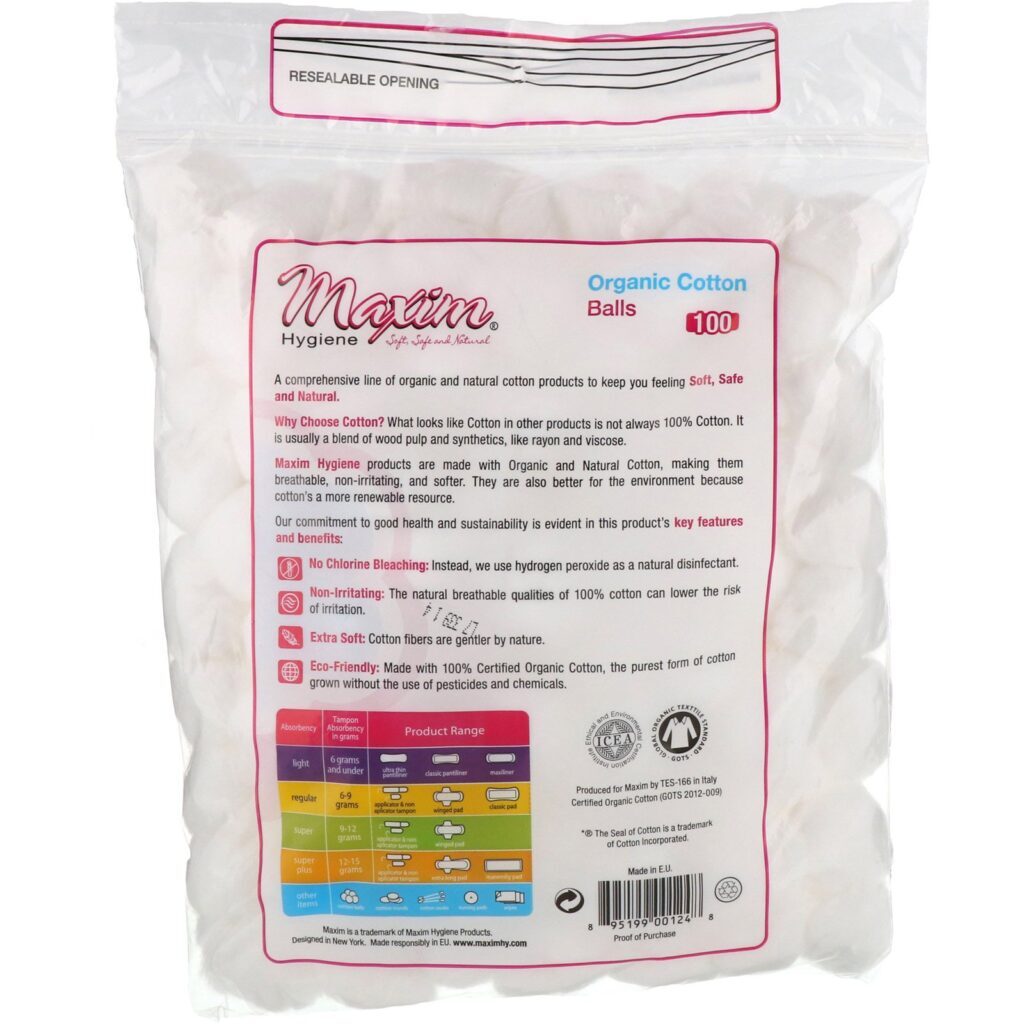 Maxim Hygiene Products, Bolas de Algodão Orgânicas, 100 Unidades no Total - Imagem 2