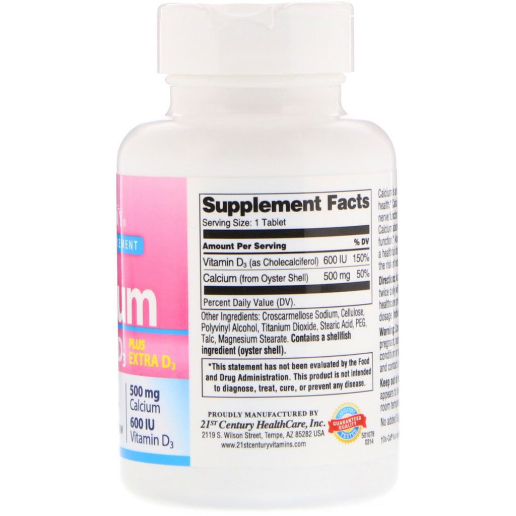 21st Century, Calcium 500 + D3 Plus Extra D3, 90 Tablets - Imagem 2