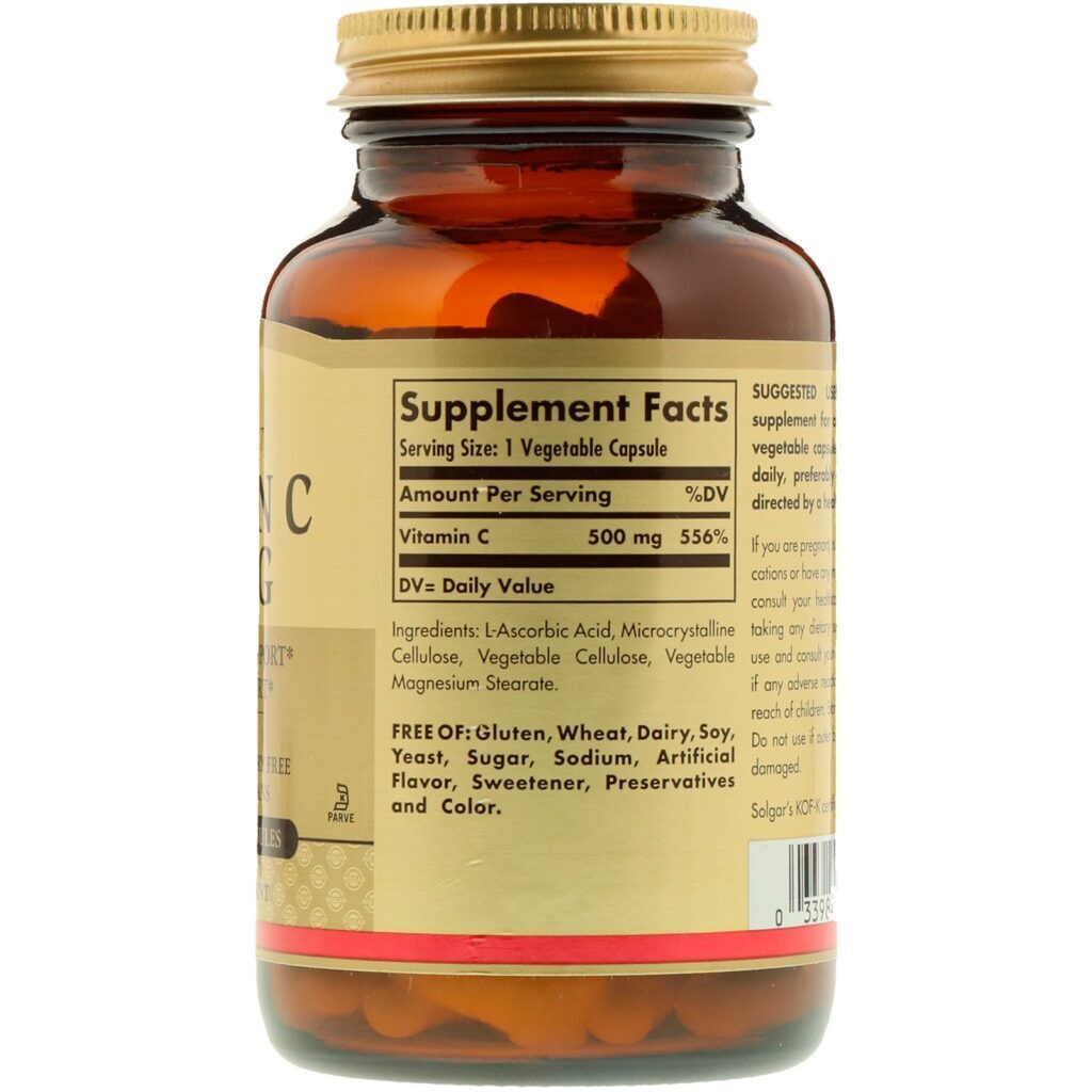 Solgar, Vitamina C, 500 mg, 100 Cápsulas Vegetais - Imagem 2