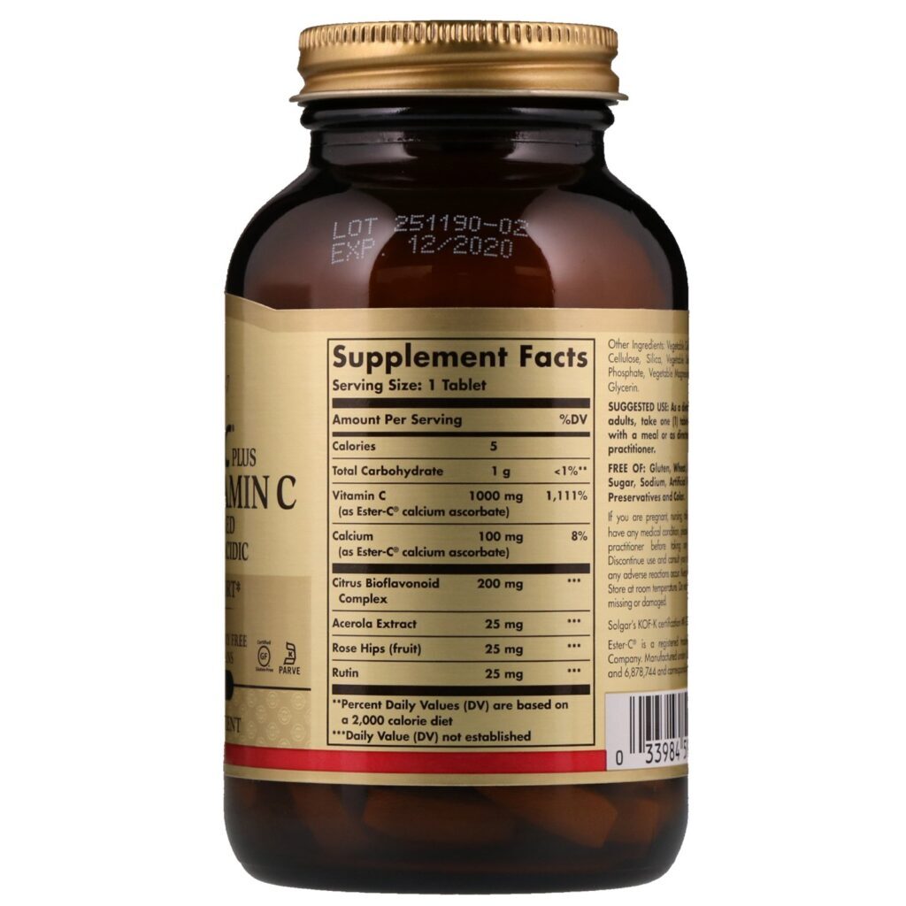 Solgar, Ester-C Plus, Vitamina C, 1.000 mg, 90 Comprimidos - Imagem 2