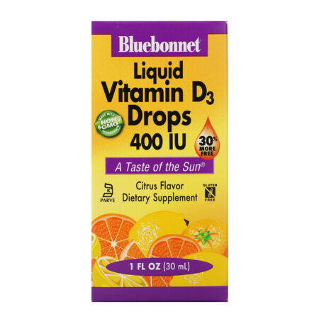 Bluebonnet Nutrition, Gotas de Vitamina D3 Líquida, Sabor Cítrico Natural, 400 UI, frasco de 1 oz (30 ml)