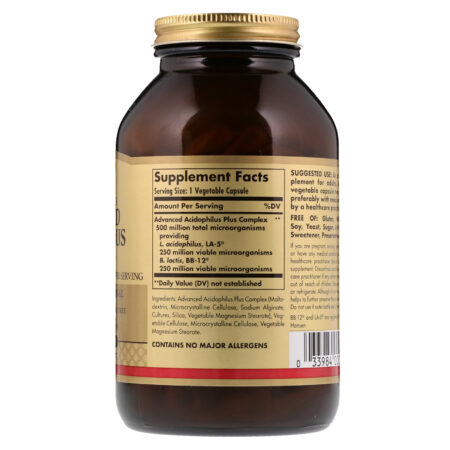 Solgar, Advanced Acidophilus Plus, 240 Cápsulas Vegetais - Image 2