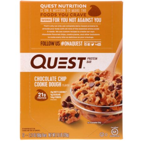 Quest Nutrition, Barra de Proteínas, Massa de Cookie de Chip de Chocolate, 12 Barras, 60 g (2,12 oz) Cada - Image 2