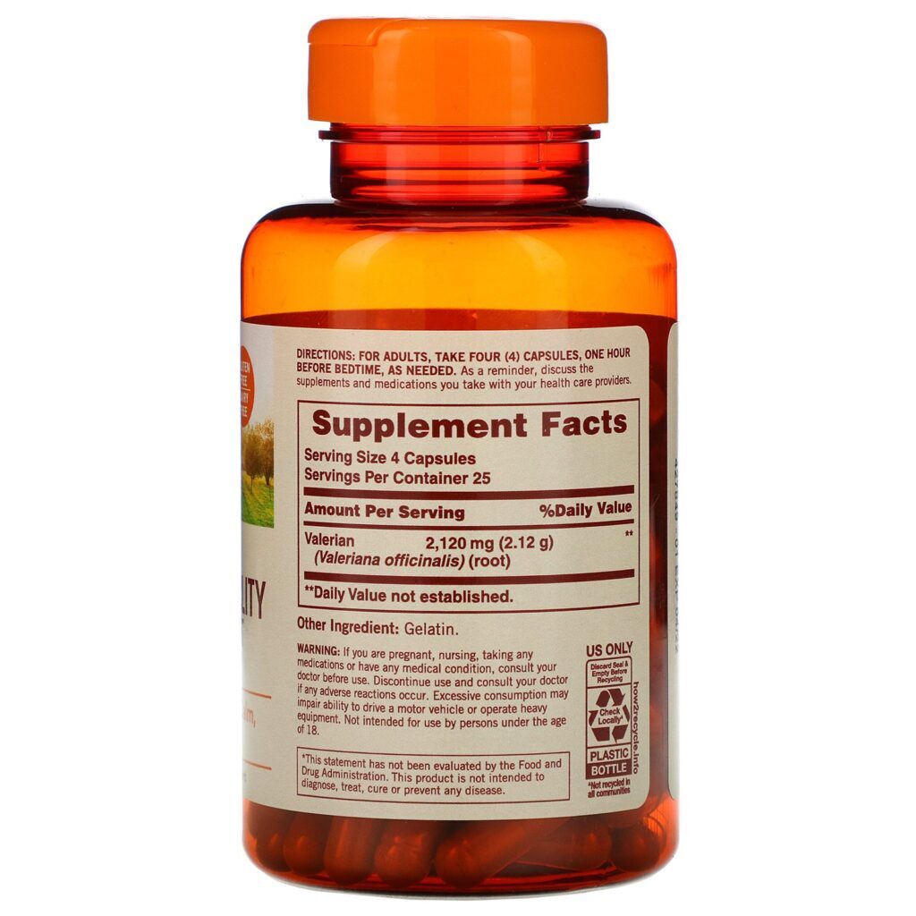 Sundown Naturals, True Tranquility, Valerian Root, 530 mg, 100 Cápsulas - Imagem 2