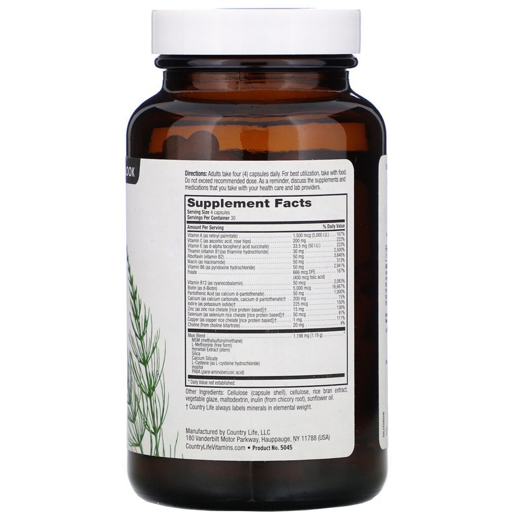 Country Life, Maxi-Hair Plus, 120 Vegetarian Capsules - Imagem 2