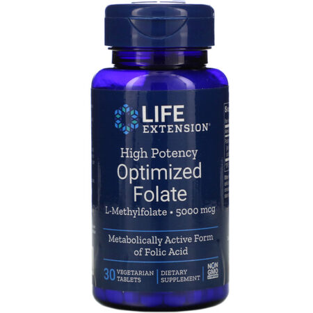 Life Extension, Folato Otimizado de Alta Potência, 5.000 mcg, 30 Comprimidos Vegetais