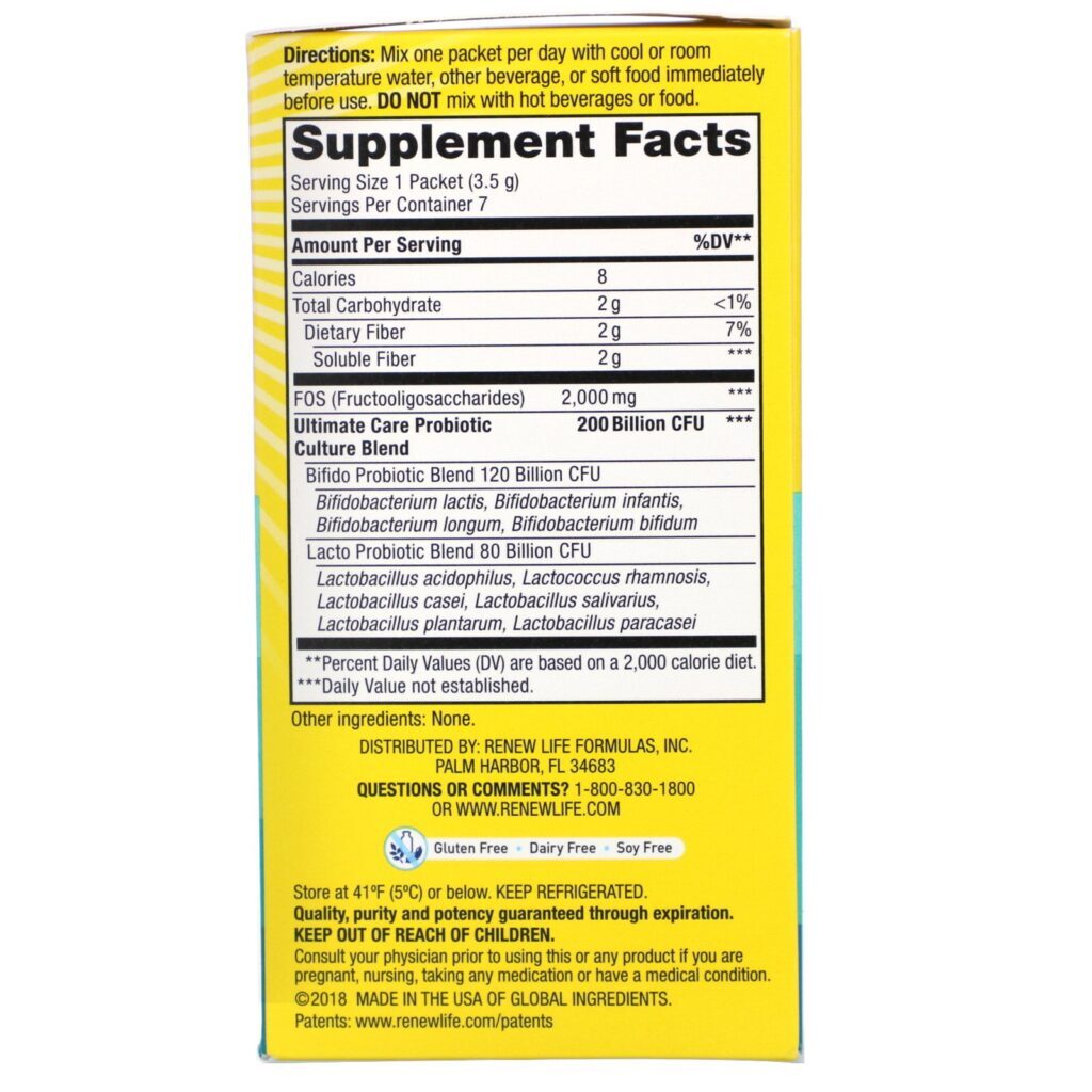 Renew Life, Ultimate Care, Ultimate Flora Probiotic, 200 Bilhões de Culturas Vivas, 7 Pacotes, 24,5 g (0,86 oz) - Imagem 2
