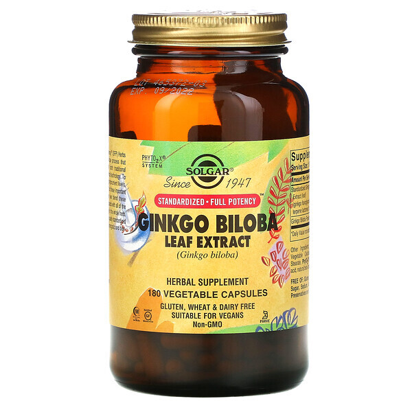 Solgar, Extrato de Folha de Ginkgo Biloba, 180 Cápsulas Vegetais