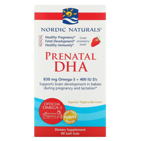 Nordic Naturals, DHA Pré-Natal, Morango, 500 mg, 90 Cápsulas Softgel