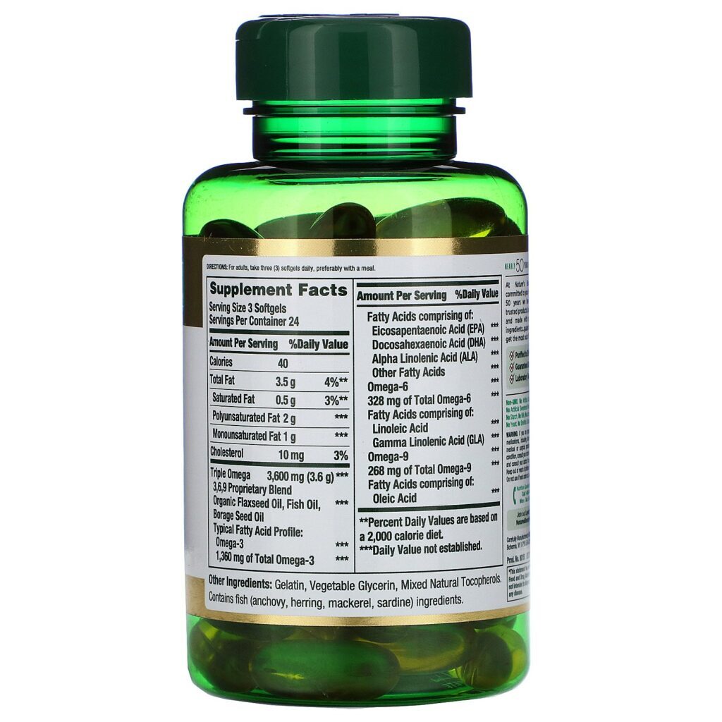 Nature's Bounty, Peixe, Linhaça, Borragem, 1200 mg, 72 Cápsulas Softgel de Liberação Rápida - Imagem 2