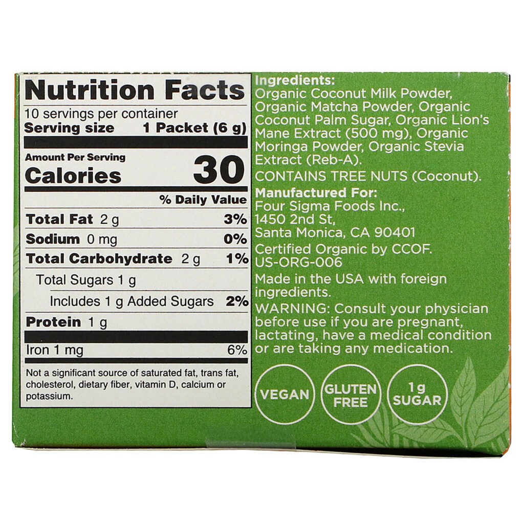 Four Sigmatic, Matcha Latte Mix with Lion's Mane, 10 Packets, 0.21 oz (6 g) Each - Imagem 2