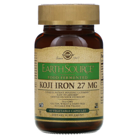 Solgar, EarthSource Food Fermented, Koji Iron, 27 mg, 60 Vegetable Capsules - Image 3