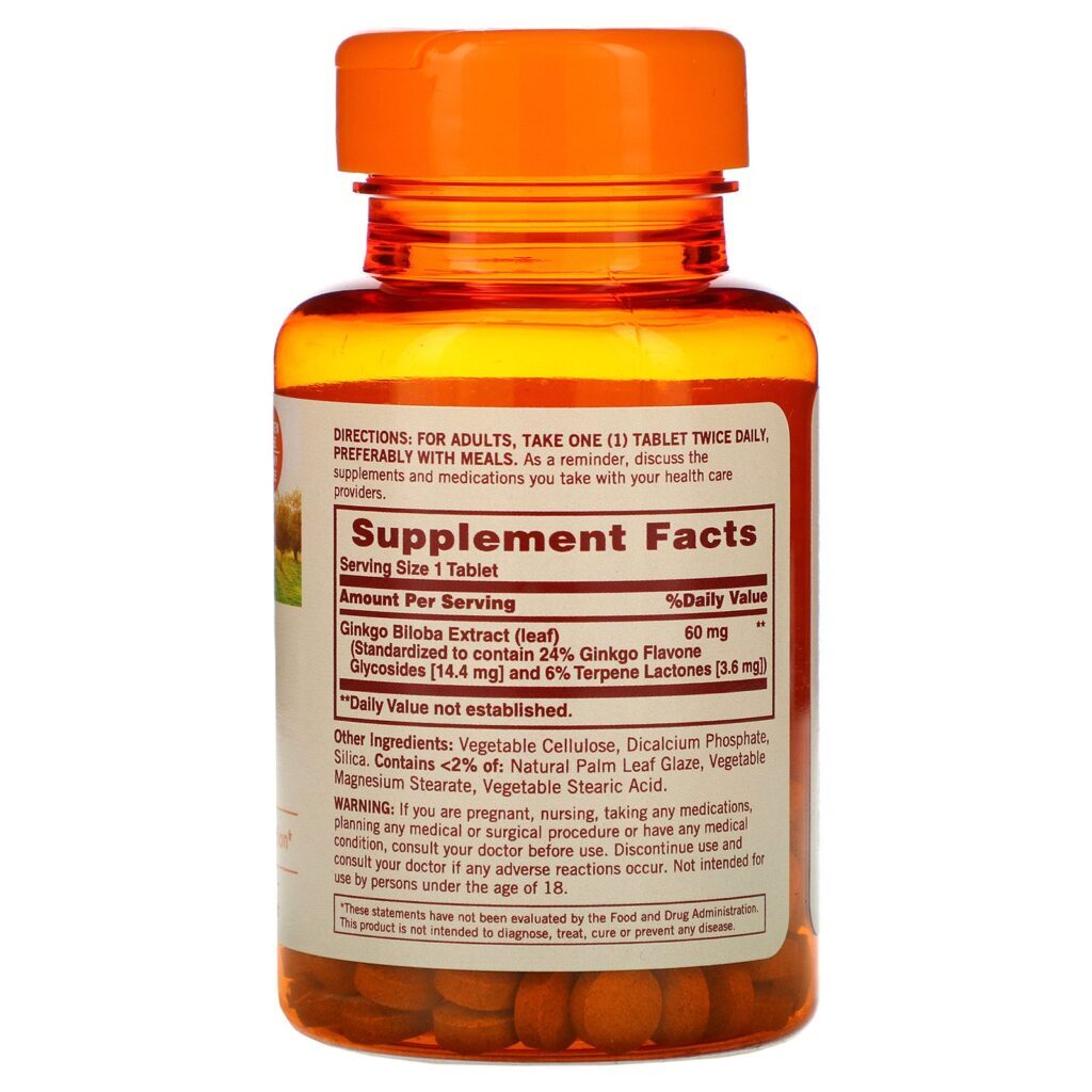 Sundown Naturals, Ginkgo Biloba, 60 mg, 100 Comprimidos - Imagem 2