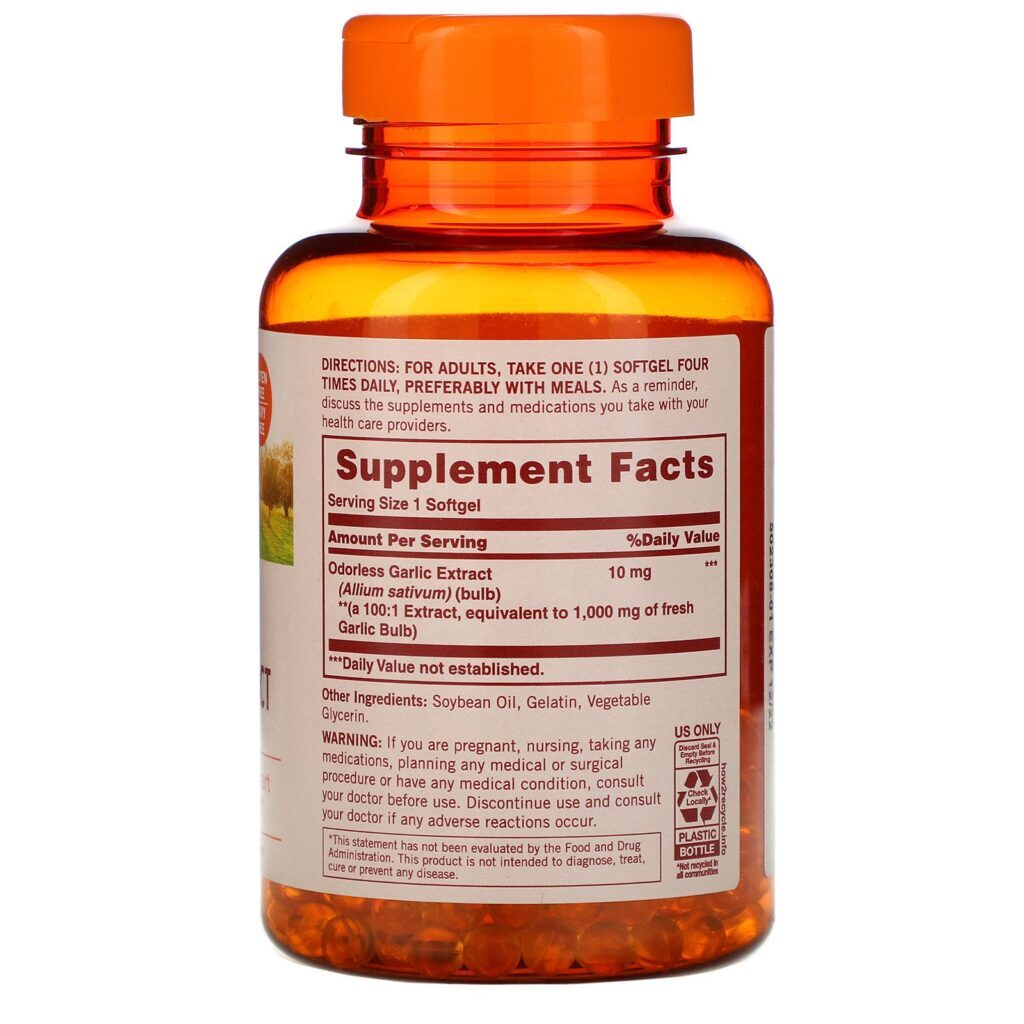 Sundown Naturals, Extrato de Alho Inodoro, 1.000 mg, 250 Cápsulas Gelatinosas - Imagem 2