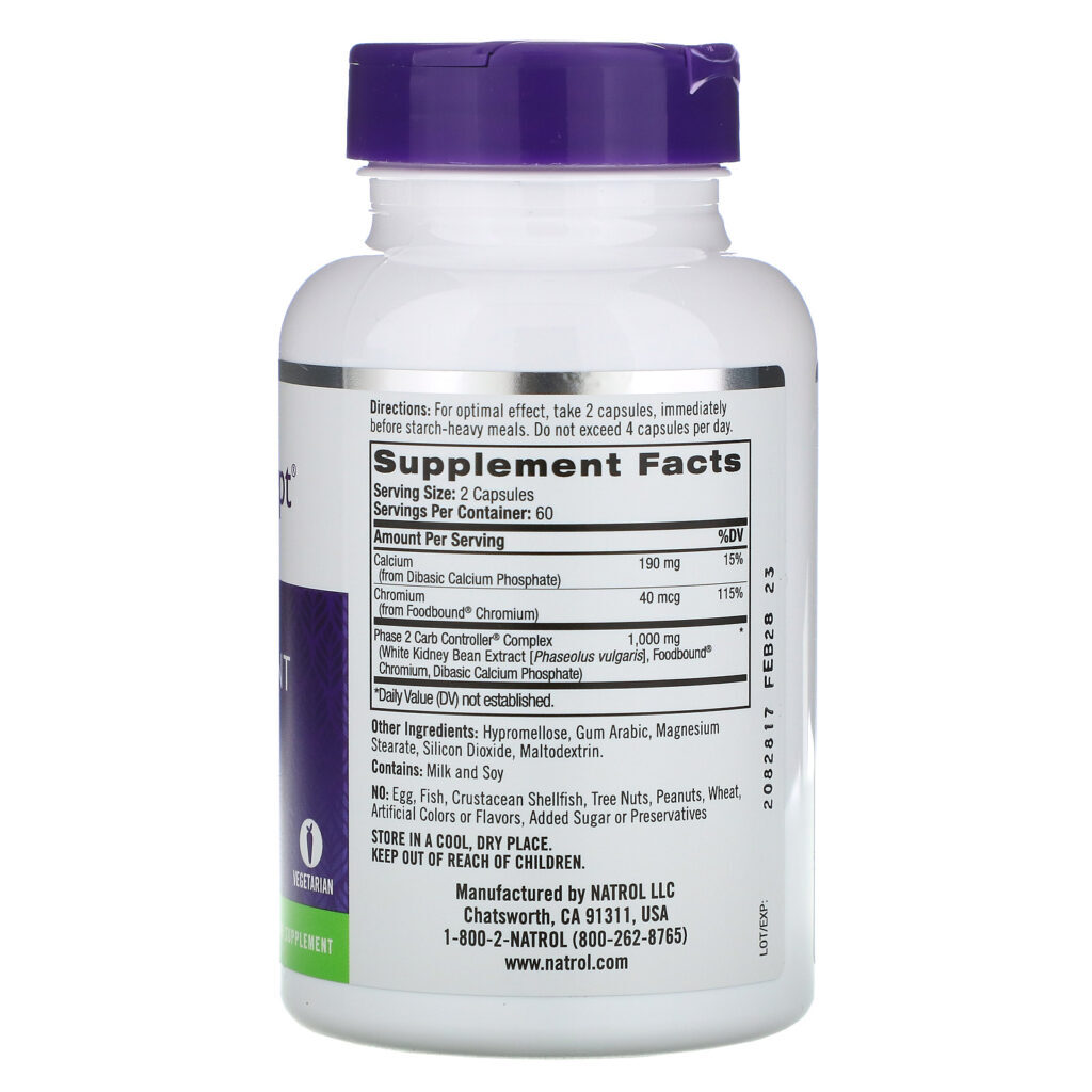 Natrol, Carb Intercept com Controlador de Carbs Fase 2, 1.000 mg, 120 Cápsulas Vegetais - Imagem 2