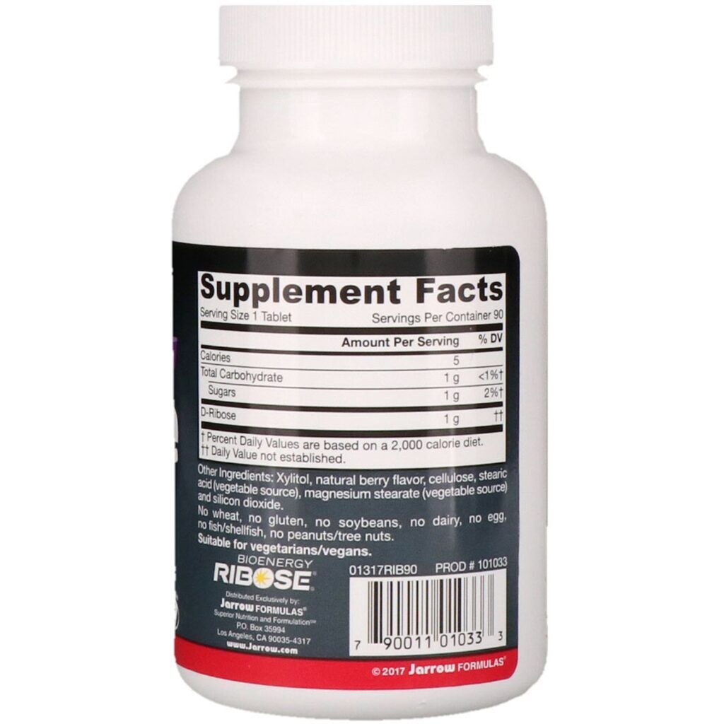 Jarrow Formulas, D-Ribose, Sabor de amora, 90 Comprimidos Mastigáveis - Imagem 2