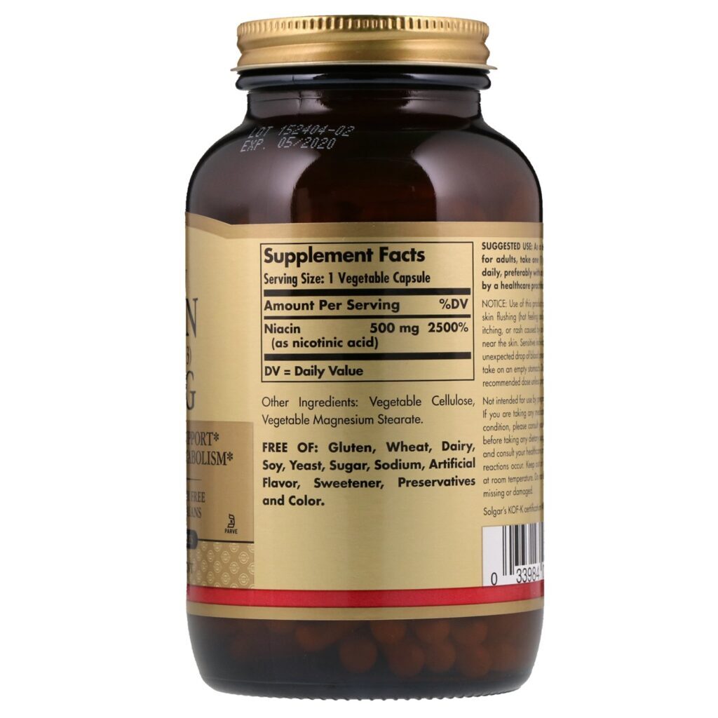 Solgar, Vitamina B3 (Niacina), 500 mg, 250 Cápsulas Vegetais - Imagem 2