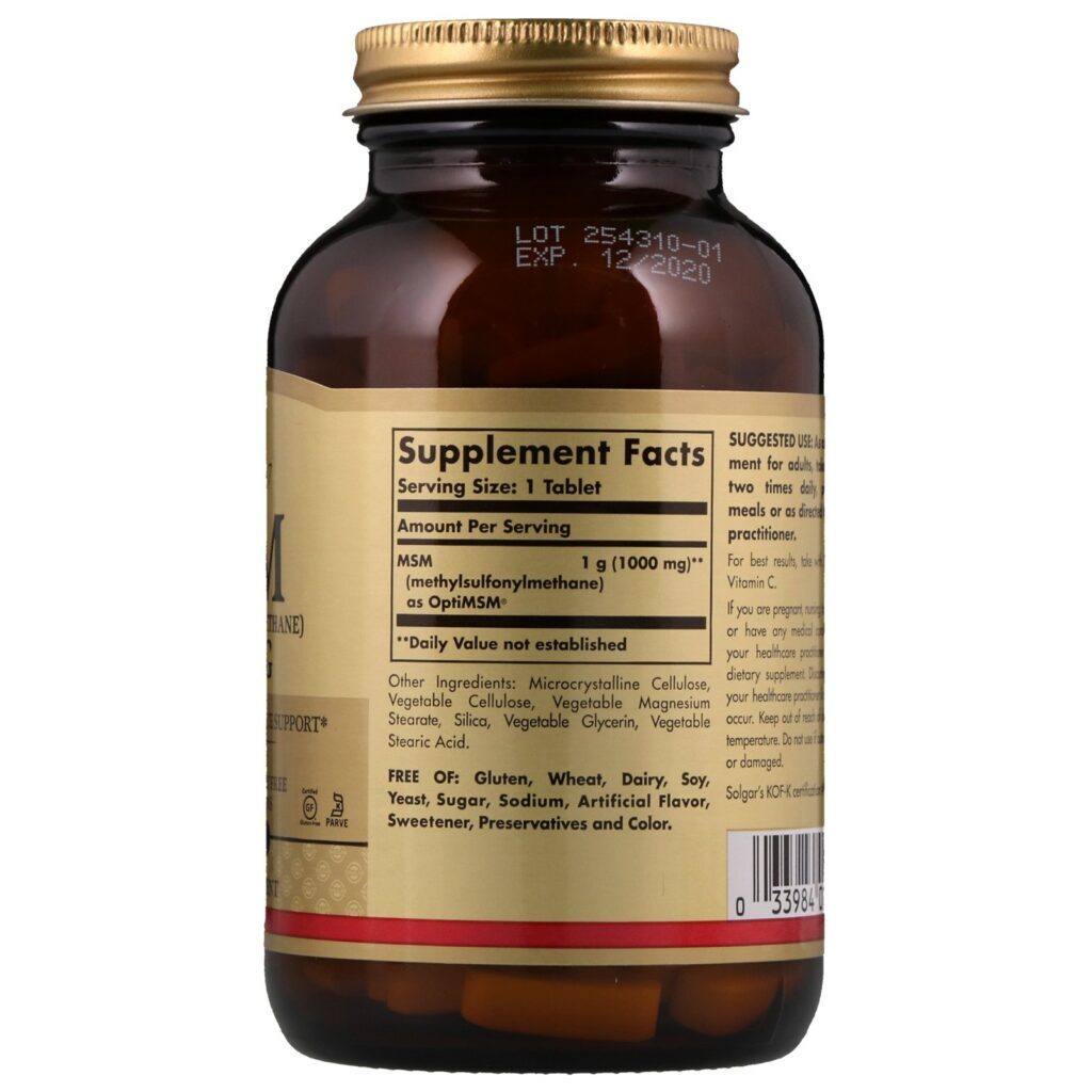 Solgar, MSM (Metilsulfonilmetano), 1000 mg, 120 Comprimidos - Imagem 2