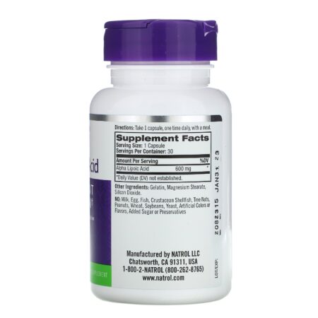 Natrol, Ácido Alfalipoico, 600 mg, 30 Cápsulas - Image 2