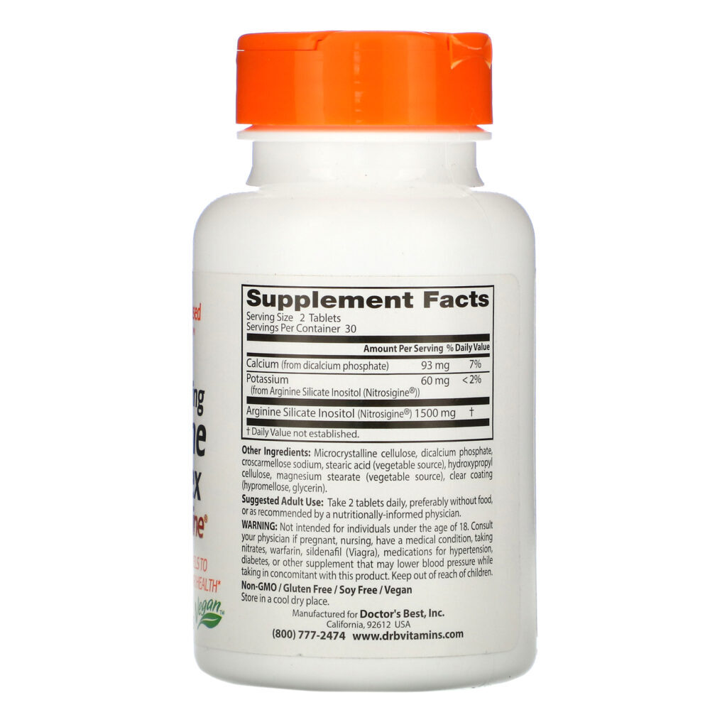 Doctor's Best, Complexo de Arginina de Ação Rápida com Nitrosigina, 75 mg, 60 Comprimidos - Imagem 2