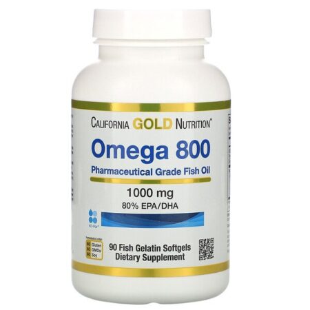 California Gold Nutrition, Óleo de Peixe de Classe Farmacêutica Ômega 800 da , 80% EPA/DHA, Forma de Triglicerídeos, 1000 mg, 90 Cápsulas Softgel de Gelatina de Peixe